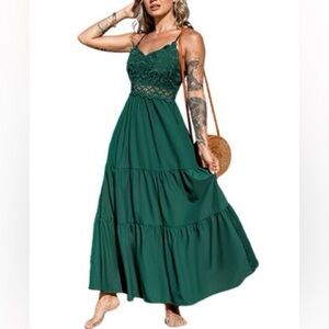 Elegant Green Lace Bodice Maxi Dress- Elgogy brand
